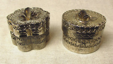 Pair Of Vintage Flower Filigree Metal Trinket Boxes picture