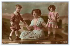 c1910's Mother And Cute Children Curly Hair See Saw RPPC Photo Antique Postcard picture