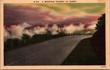1949 Mountain Highway at Sunset Posted Elkin North Carolina Linen Postcard 8I picture