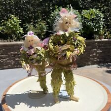 Woodland Winged Fairy Pixie Elf Flower Doll Resin Taffeta Fairies Lot Of 2 picture