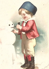 c1910 Clapsaddle New Year Postcard Sweet Young Child Builds a Snowman with Pipe picture