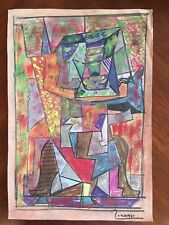 Cubist Original Watercolor Pastels Chalk Painting Signed Picasso Modern Abstract picture