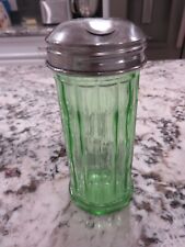 Vintage Depression Green Ribbed Glass Diner Style Sugar Dispenser w/Shaker Top picture