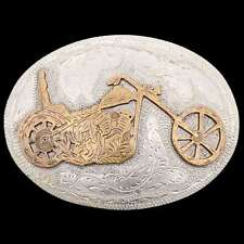 Large Motorcycle Chopper Hand Engraved Belt Buckle picture
