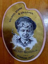 1870-80'S TRADE CARD - YOUNG MAN & CIGAR -WELDON, STARK & GALLEHER,  NORWICH CT. picture