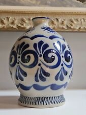 Vintage blue and white hand-painted  candleholders 8”tall picture