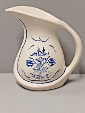 Studio Art Ceramic Blue Delft Style Glazed Pitcher Vase Signed picture