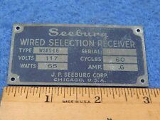 Seeburg WSR5-L6 Wired Selection Receiver # 48591 Identification Plate or ID tag picture