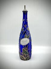 Gorgeous Antique Cobalt Blue Glass Handpainted “Tonic” Barber Bottle 11.75” picture