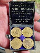 RARE ANTIQUE CASED SET EDWARDS THE REFERENCE WHIST MARKERS BRASS WHIST COUNTERS picture