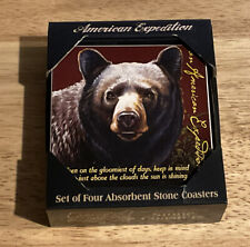 American Expedition Set of 4 Black Bear 4x4 Absorbent Stone Coasters NIB picture