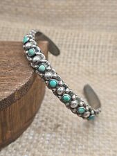 Zuni Old Pawn Sterling Silver Petit Point Green Turquoise Cuff Bracelet 6.5