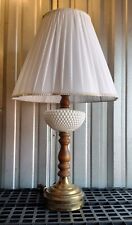 Vintage Hobnail Milk Glass, Wood and Bras Mid-Century Table Lamp picture