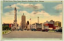 C1940s Chicago IL Avenue Water Tower Street View W Cars Illinois Postcard 5-3 picture
