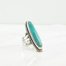Vintage Southwest Silver Ring Turquoise Navette Long Oval Sterling Size 9 3/4 picture