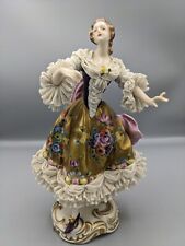 Vintage Large German Volkstedt Porcelain Lace Figurine Dancer in Golden Dress 9