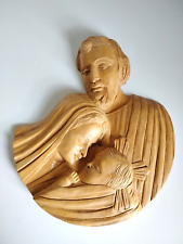 Vintage Wood Carved HOLY FAMILY Jesus Mary Joseph Wall Hanging Christ Religion picture