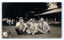 RPPC Real Photo Postcard of 3 Boys Young Men Drinking Beverages Soda Beer AZO D1 picture