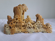 Vintage Hand Carved Soapstone Depicting Asian Village With Trees And Homes picture