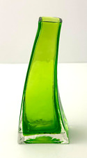 Asymmetrical Hand Blown Textured Spring Green Glass Vase picture