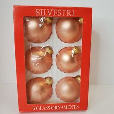 Vintage Silvestri Blown Glass Ball Christmas Ornaments Set of 6 Opaque Green 90s picture