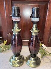 Pair of Amethyst Swirled Glass Lamps 12” Polished Brass EXC COND WORKING picture