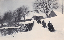 Vintage Children Sliding Down A Snowy Hill Early 1900s Postcard RPPC picture