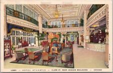 Vintage 1933 Chicago, IL Postcard HOTEL ATLANTIC Lobby View / Curteich Linen picture