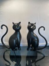 Vintage Black Cats Kitten Statue Figurine  Halloween S Tail 7 Inches Tall Resin picture