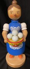 Vintage Erzgebirgische incense smoker Figure Germany Lady With Bowl Of Eggs picture