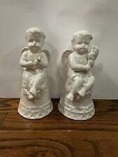 Lot Of 2 Angels Cherub Porcelain Lustre Finish w/ Bell picture