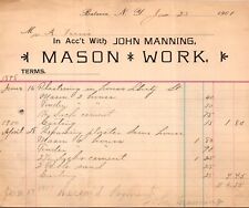1901 John Manning Mason Work Bill Head to Arthur Ferris   BATAVIA NY K133 picture