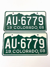 1968 Colorado Plates Matched Pair AUTO Vintage ~AU-6779 ~YOM Nice Original Set picture
