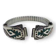 Navajo Tommy Singer Sterling Silver Turquoise Coral Chip Inlay Ladies Watch Tips picture