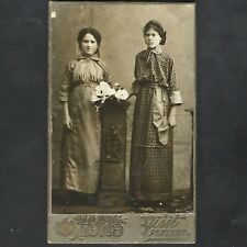 1915 Two Girls in Dress Bow Antique russian empire Zlatoust City Old Vtg Photo picture
