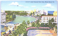 Postcard FL Aerial View Lake Pancoast Hotel & Surrounding Miami Beach c1940's O1 picture