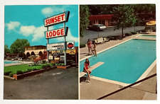 Sunset Lodge Swimming Pool Old Car Abilene Texas TX Curt Teich Postcard c1960s picture