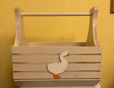 Vintage Painted Wooden Basket decorated w/ geese from 1970-80's? picture