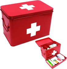 Funly mee Vintage First aid Box for Home, Medicine Tin, Red Metal Medicine Box picture