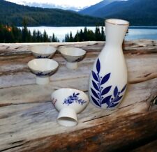 Gekkeikan Sake Set 5 Pc Gilded Porcelain Japan Blue Laurel Flowers picture