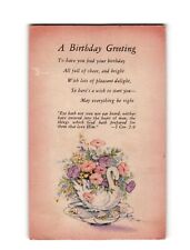 Vintage Birthday Greeting Postcard - Floral Swan Design, Scripture Quote, USA picture