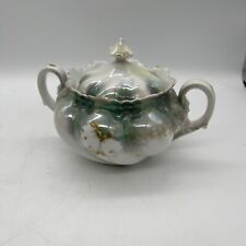 Antique Vintage RS Prussian Sugar Bowl Green Gold Porcelain picture