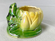 Vintage Luster Glaze Art Pottery Frog With Lotus Flower Planter 4.5