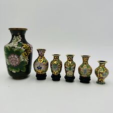 Vintage Cloisonné Enamel Mini Vases Set 6 Pieces Floral  picture