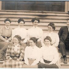 c1910s Group of Teachers RPPC Laughing on School Steps Real Photo PC Women A124 picture