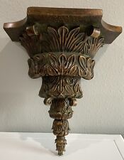 Vintage Ornate Scroll Brown Gold Green Distressed Leaf Resin Wall Shelf Sconce picture