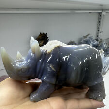 700g Natural Geode agate hand carved rhinoceros skull quartz cluster Gift picture