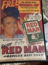 vintage framed Red Man Chew paper advertising Johnny Mize baseball & chew picture