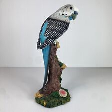 Parakeet Budgerigar Blue Budgie Bird Figurine on Branch 10.5” Tall picture