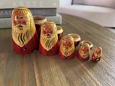 Vintage Set Of 5 Santa Nesting Dolls Matryoshka Russian Christmas Hand Painted picture